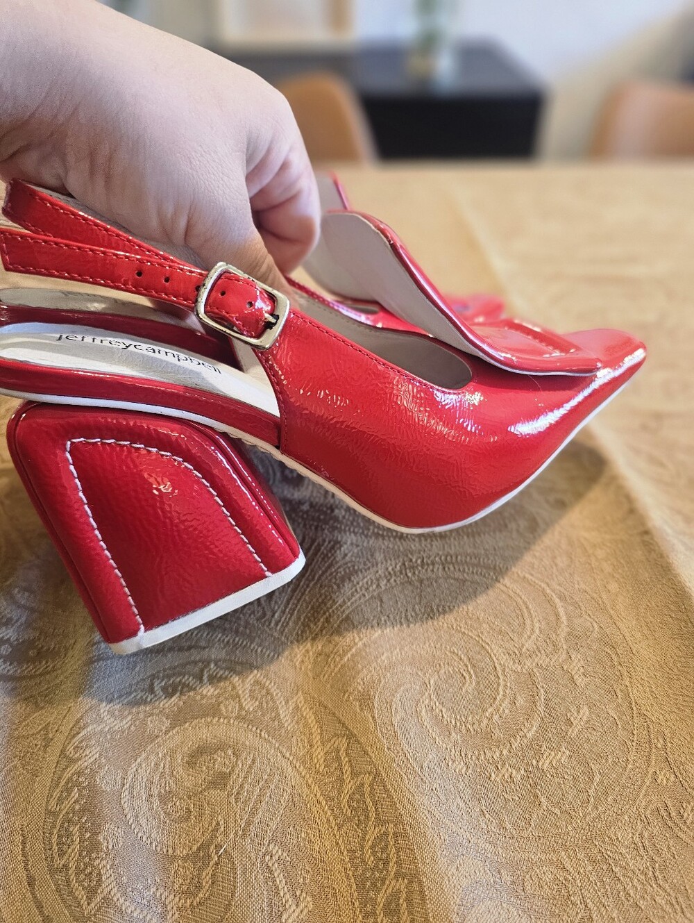 JEFFREY CAMPBELL ‘PICASSO’ SLINGBACK PUMP WITH CHUNKY HEEL 4’’Color Red - Picture 7 of 7